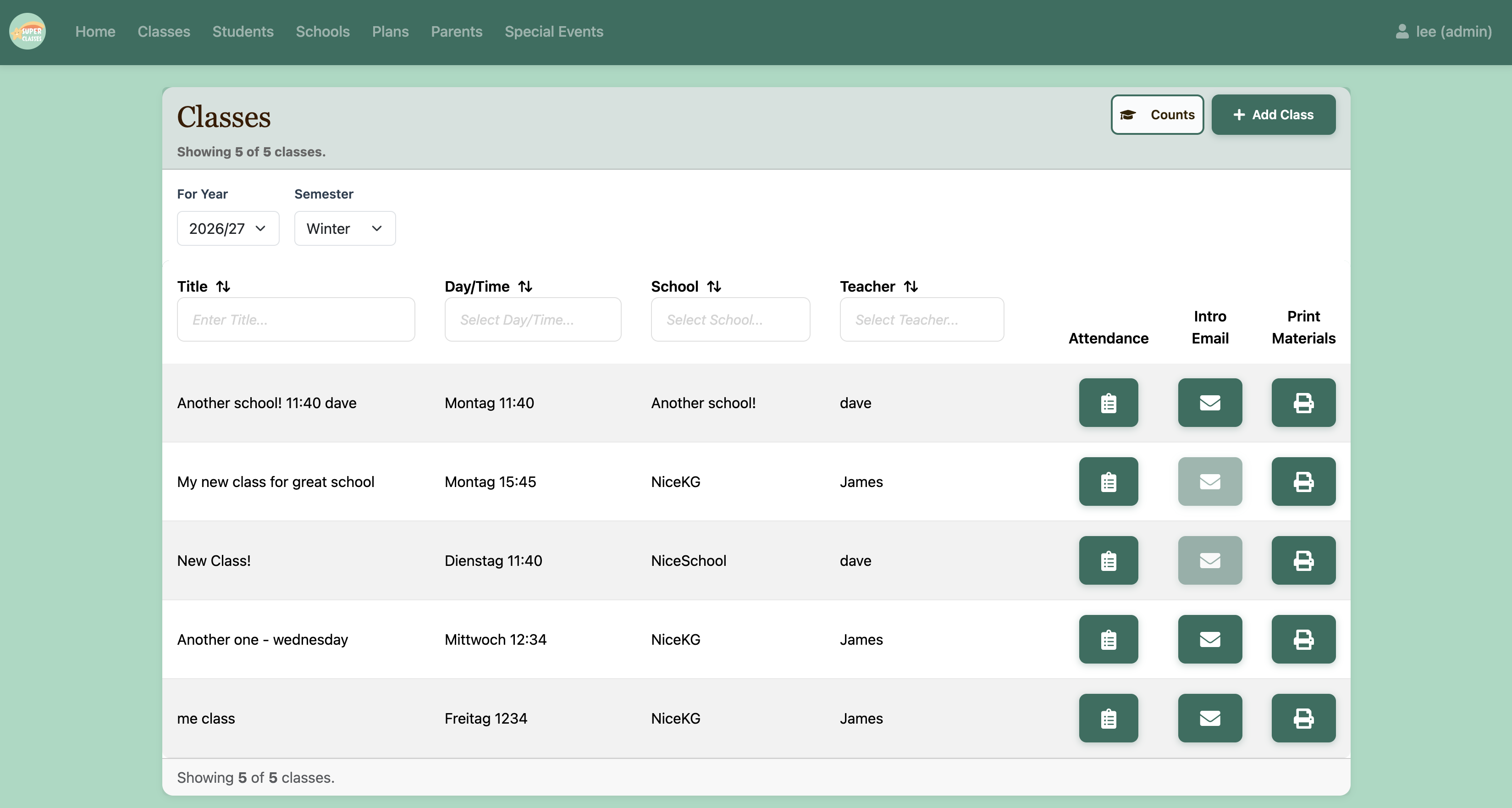 Superclasses Classes Overview Dashboard