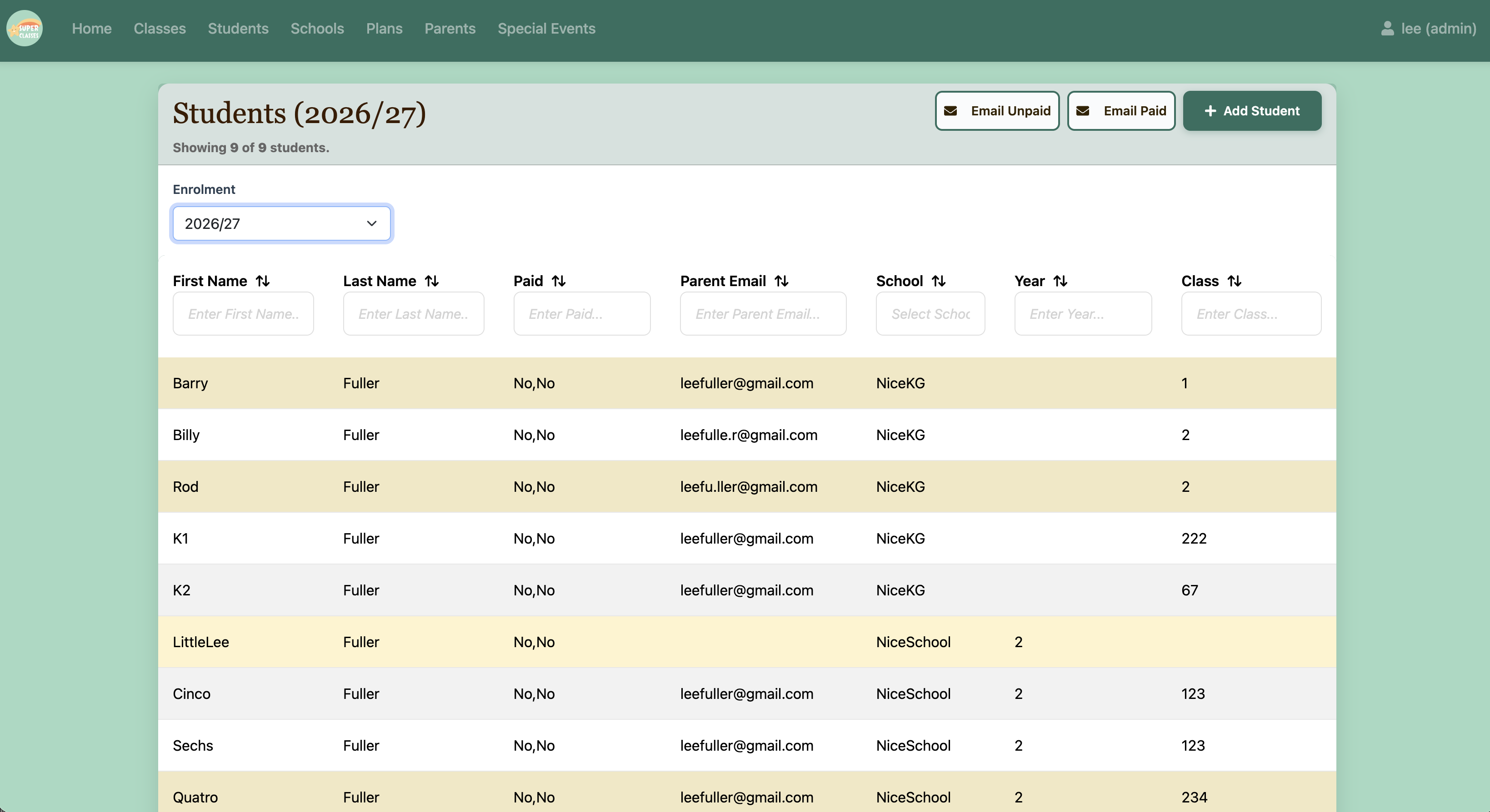 Student List Management View